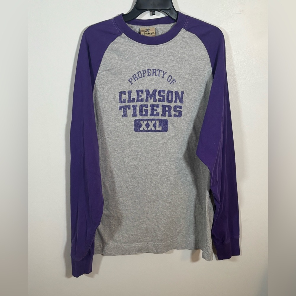 Clemson Tigers Long Sleeve Raglan Shirt Mens Large Purple Gray Reebok Cotton